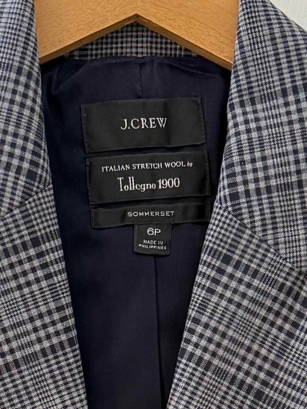 J. Crew Sommerset Blazer Grey Plaid Italian Wool Jacket 6P *EUC*